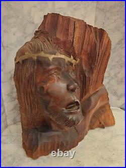 # Large Antique Vintage Solid Wood Hand-carved Crucified Jesus Sculpture Bust