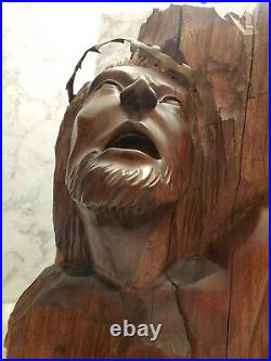 # Large Antique Vintage Solid Wood Hand-carved Crucified Jesus Sculpture Bust