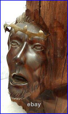 # Large Antique Vintage Solid Wood Hand-carved Crucified Jesus Sculpture Bust