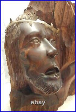 # Large Antique Vintage Solid Wood Hand-carved Crucified Jesus Sculpture Bust