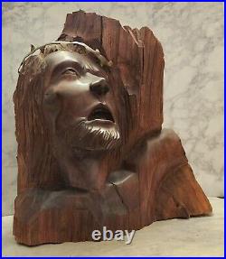 # Large Antique Vintage Solid Wood Hand-carved Crucified Jesus Sculpture Bust