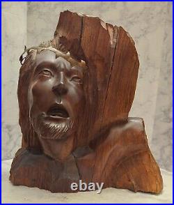 # Large Antique Vintage Solid Wood Hand-carved Crucified Jesus Sculpture Bust