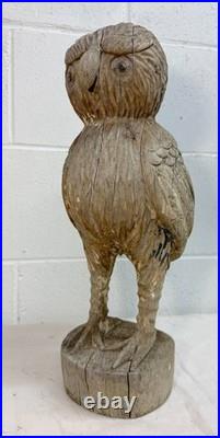 Large Antique hand carved solid wood Folk Art owl sculpture statue figure