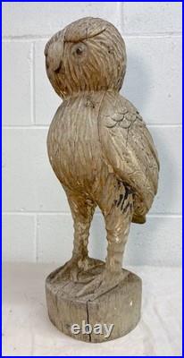 Large Antique hand carved solid wood Folk Art owl sculpture statue figure