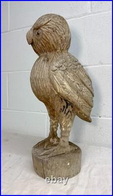 Large Antique hand carved solid wood Folk Art owl sculpture statue figure