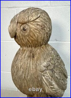 Large Antique hand carved solid wood Folk Art owl sculpture statue figure