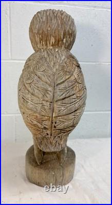 Large Antique hand carved solid wood Folk Art owl sculpture statue figure