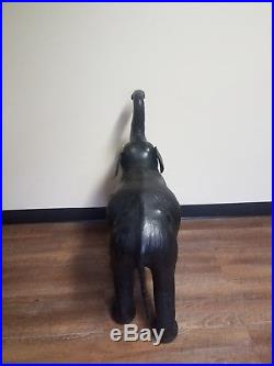 Large Black Vintage Leather Elephant Figurine Statue Sculpture 30 Tall