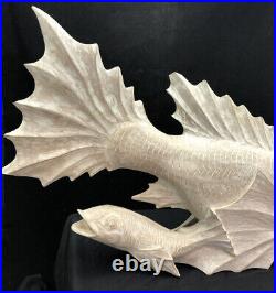 Large Carved Sea Bass With Juvenile Figurine Vintage