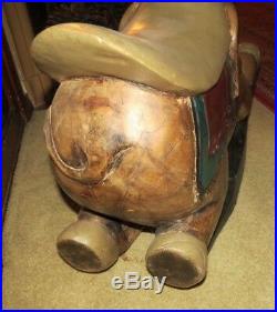 Large Heavy Vintage Carved Wood Rocking Horse Elephant Sculpture Riding Toy