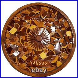 Large Kansas Sunflower Wood Sculpture Assemblage Mosaic Art Vintage KS Flower OO