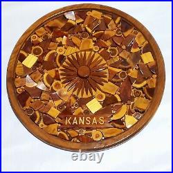 Large Kansas Sunflower Wood Sculpture Assemblage Mosaic Art Vintage KS Flower OO