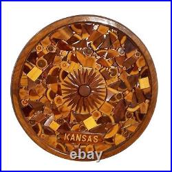 Large Kansas Sunflower Wood Sculpture Assemblage Mosaic Art Vintage KS Flower OO