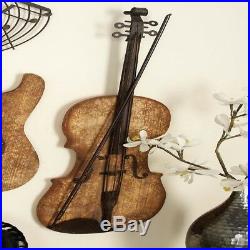 Large Musical Instrument Wall Decor Wood Metal Vintage Royal Rustic Old Violin