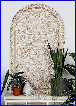 Large Rustic Vintage Arched Wood Carved Scrolling Wall Art Panel Sculpture Decor