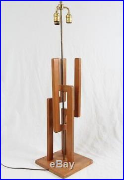 Large Sculptural Mid Century Modern Wood Table Lamp Vintage Cubist Modeline Era