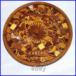 Large Sunflower Wood Sculpture Assemblage Mosaic Art Kansas Vintage KS Flower