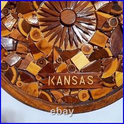 Large Sunflower Wood Sculpture Assemblage Mosaic Art Kansas Vintage KS Flower