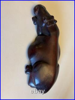 Large Vintage African Hard Wood Hand Carved Hippopotamus Sculpture 16