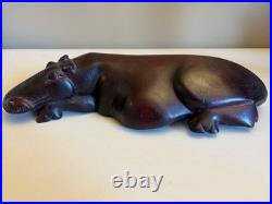 Large Vintage African Hard Wood Hand Carved Hippopotamus Sculpture 16