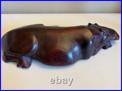 Large Vintage African Hard Wood Hand Carved Hippopotamus Sculpture 16