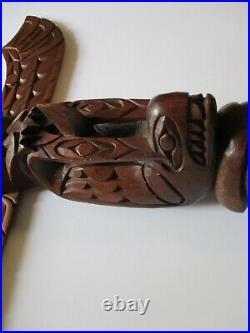 Large Vintage Antique Native American Indian Totem Wood Carving Tribal Animals