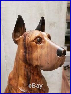 Large Vintage Carved Solid Wood Wooden Great Dane Dog 22 Tall Sculpture Statue