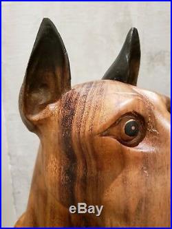 Large Vintage Carved Solid Wood Wooden Great Dane Dog 22 Tall Sculpture Statue