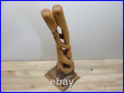 Large Vintage Hand Carved Abstract Contemporary 22 Wood Statue Couple