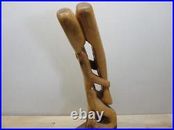 Large Vintage Hand Carved Abstract Contemporary 22 Wood Statue Couple
