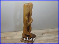 Large Vintage Hand Carved Abstract Contemporary 22 Wood Statue Couple