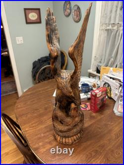Large Vintage Hand Carved Wood American Eagle Vs Snake Sculpture Hand Made Large Vintage Hand Carved Wood American Eagle Vs Snake Sculpture Hand Made