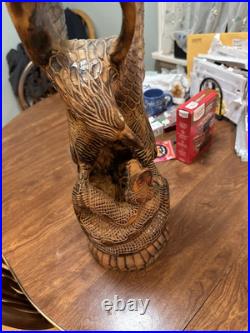 Large Vintage Hand Carved Wood American Eagle Vs Snake Sculpture Hand Made