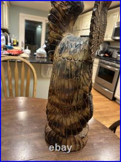 Large Vintage Hand Carved Wood American Eagle Vs Snake Sculpture Hand Made Large Vintage Hand Carved Wood American Eagle Vs Snake Sculpture Hand Made