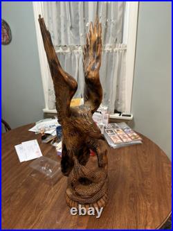 Large Vintage Hand Carved Wood American Eagle Vs Snake Sculpture Hand Made