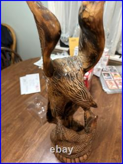 Large Vintage Hand Carved Wood American Eagle Vs Snake Sculpture Hand Made