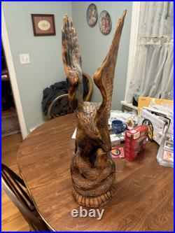 Large Vintage Hand Carved Wood American Eagle Vs Snake Sculpture Hand Made