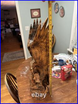 Large Vintage Hand Carved Wood American Eagle Vs Snake Sculpture Hand Made