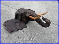 Large Vintage Hand Carved Wood Elephant Head Wall Sculpture 24 Tribal Folk Art Large Vintage Hand Carved Wood Elephant Head Wall Sculpture 24 Tribal Folk Art