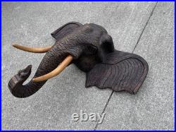 Large Vintage Hand Carved Wood Elephant Head Wall Sculpture 24 Tribal Folk Art
