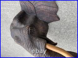Large Vintage Hand Carved Wood Elephant Head Wall Sculpture 24 Tribal Folk Art