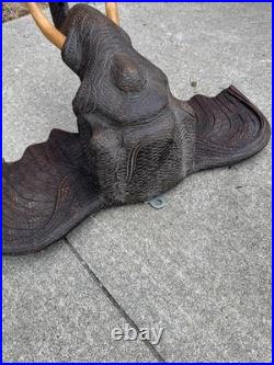 Large Vintage Hand Carved Wood Elephant Head Wall Sculpture 24 Tribal Folk Art