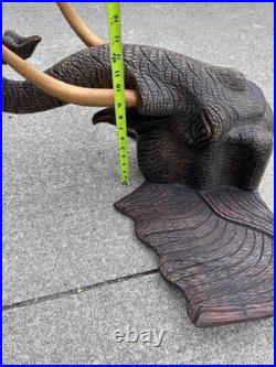 Large Vintage Hand Carved Wood Elephant Head Wall Sculpture 24 Tribal Folk Art