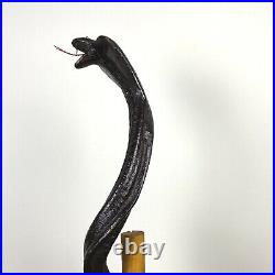 Large Vintage Hand Carved Wooden Cobra Snake on Stand (Folk Art)