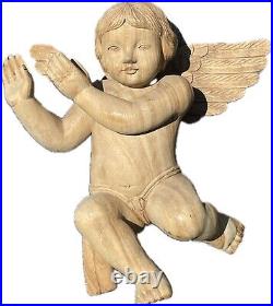 Large Vintage Holy Land Putti Angel Cherub Sculpture Hand Carved Olive Wood 18