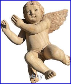 Large Vintage Holy Land Putti Angel Cherub Sculpture Hand Carved Olive Wood 18