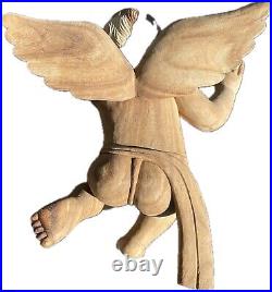 Large Vintage Holy Land Putti Angel Cherub Sculpture Hand Carved Olive Wood 18