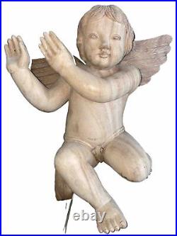 Large Vintage Holy Land Putti Angel Cherub Sculpture Hand Carved Olive Wood 18