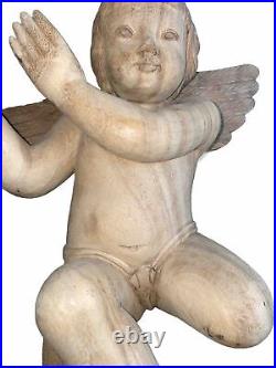 Large Vintage Holy Land Putti Angel Cherub Sculpture Hand Carved Olive Wood 18