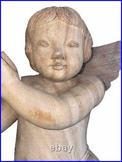 Large Vintage Holy Land Putti Angel Cherub Sculpture Hand Carved Olive Wood 18